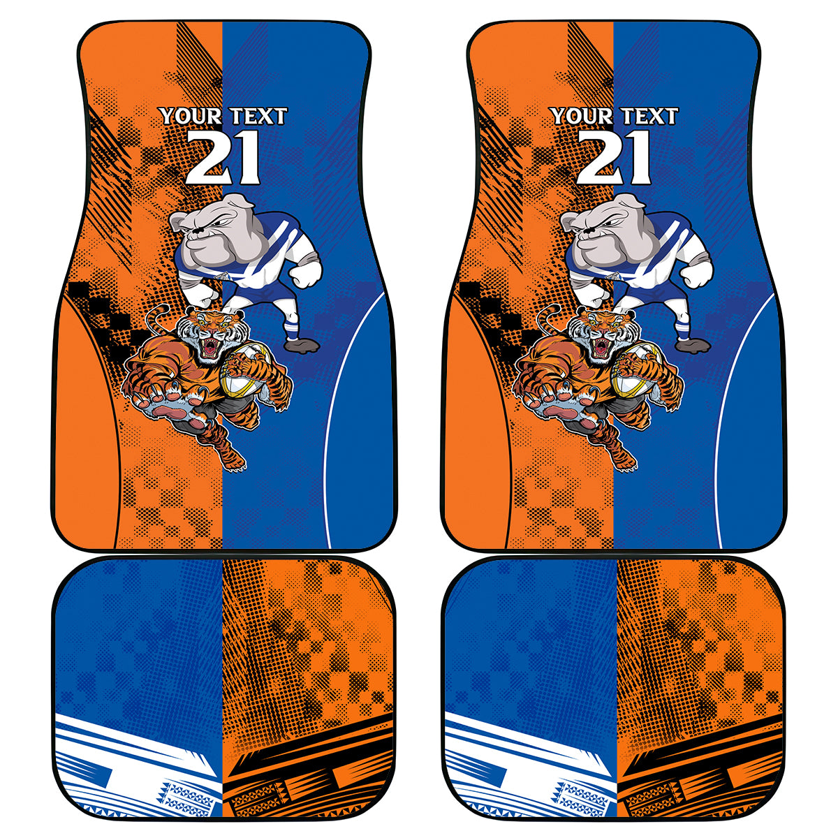 Custom Bulldogs and Tigers Car Mats Rugby Mascot With Sporty Style
