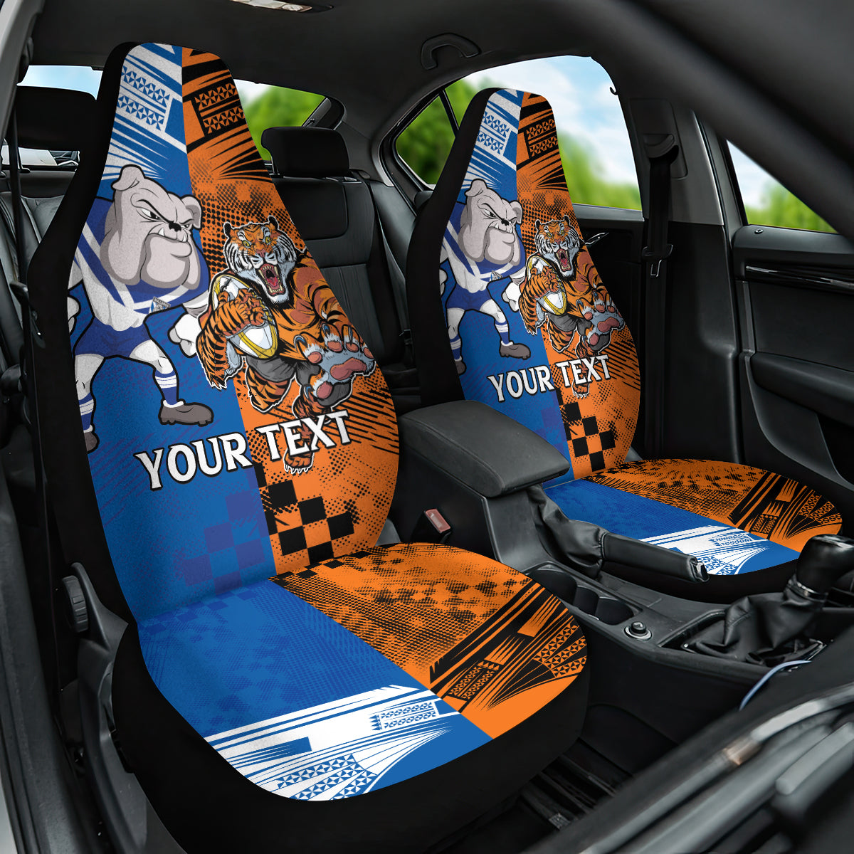 Custom Bulldogs and Tigers Car Seat Cover Rugby Mascot With Sporty Style