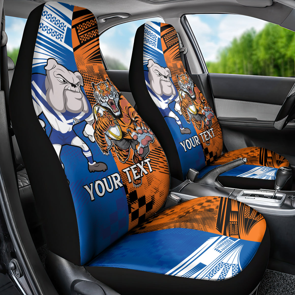 Custom Bulldogs and Tigers Car Seat Cover Rugby Mascot With Sporty Style