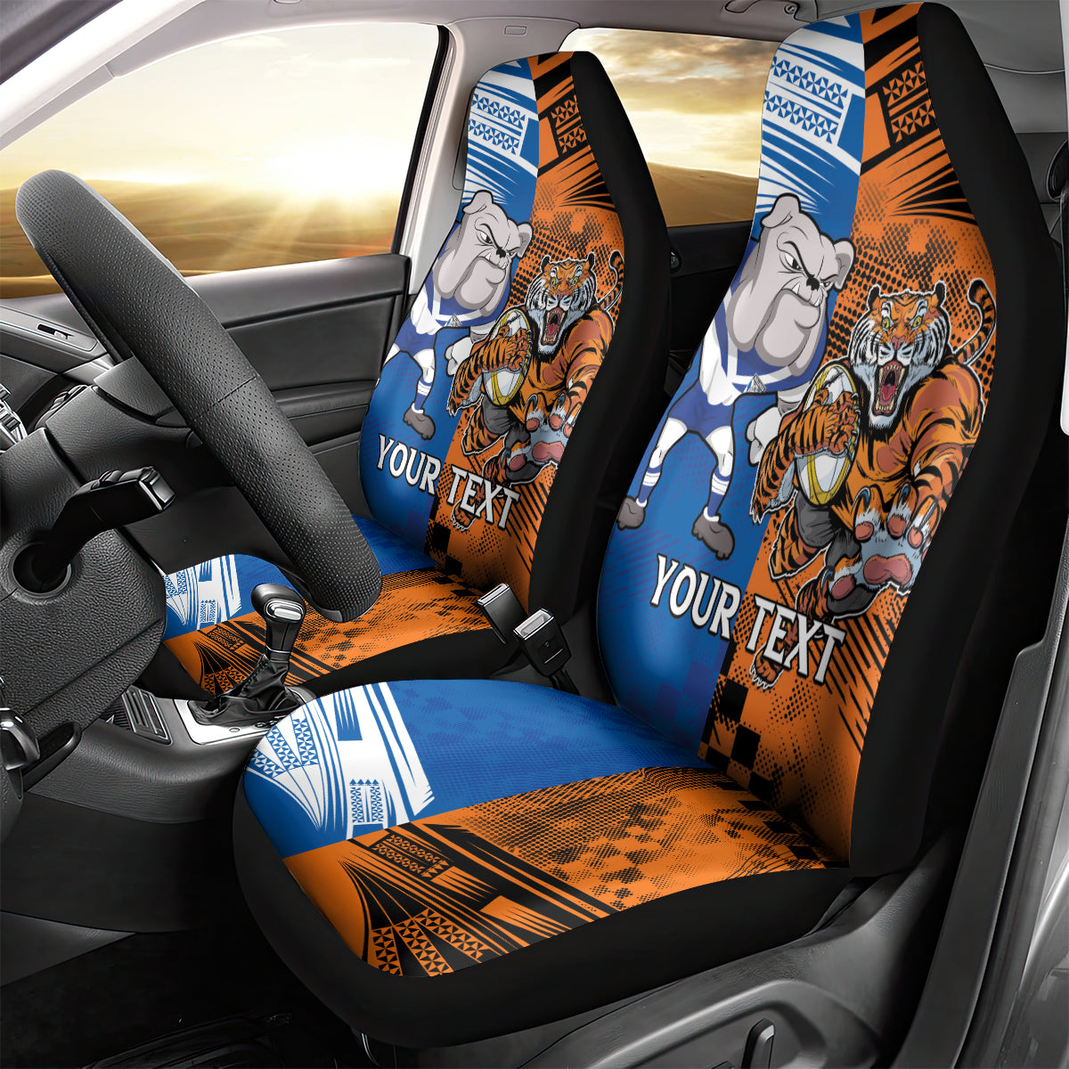 Custom Bulldogs and Tigers Car Seat Cover Rugby Mascot With Sporty Style