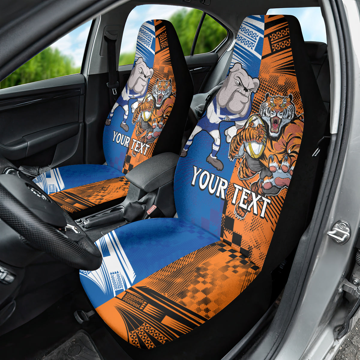 Custom Bulldogs and Tigers Car Seat Cover Rugby Mascot With Sporty Style