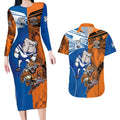 Custom Bulldogs and Tigers Couples Matching Long Sleeve Bodycon Dress and Hawaiian Shirt Rugby Mascot With Sporty Style