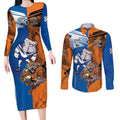 Custom Bulldogs and Tigers Couples Matching Long Sleeve Bodycon Dress and Long Sleeve Button Shirt Rugby Mascot With Sporty Style