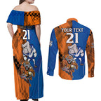 Custom Bulldogs and Tigers Couples Matching Off Shoulder Maxi Dress and Long Sleeve Button Shirt Rugby Mascot With Sporty Style
