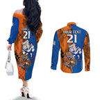 Custom Bulldogs and Tigers Couples Matching Off The Shoulder Long Sleeve Dress and Long Sleeve Button Shirt Rugby Mascot With Sporty Style