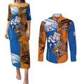 Custom Bulldogs and Tigers Couples Matching Puletasi and Long Sleeve Button Shirt Rugby Mascot With Sporty Style