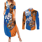 Custom Bulldogs and Tigers Couples Matching Summer Maxi Dress and Long Sleeve Button Shirt Rugby Mascot With Sporty Style