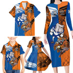 Custom Bulldogs and Tigers Family Matching Long Sleeve Bodycon Dress and Hawaiian Shirt Rugby Mascot With Sporty Style
