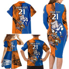 Custom Bulldogs and Tigers Family Matching Long Sleeve Bodycon Dress and Hawaiian Shirt Rugby Mascot With Sporty Style