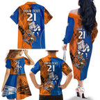 Custom Bulldogs and Tigers Family Matching Off The Shoulder Long Sleeve Dress and Hawaiian Shirt Rugby Mascot With Sporty Style