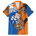 Custom Bulldogs and Tigers Family Matching Off Shoulder Maxi Dress and Hawaiian Shirt Rugby Mascot With Sporty Style