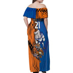 Custom Bulldogs and Tigers Family Matching Off Shoulder Maxi Dress and Hawaiian Shirt Rugby Mascot With Sporty Style