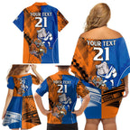 Custom Bulldogs and Tigers Family Matching Off Shoulder Short Dress and Hawaiian Shirt Rugby Mascot With Sporty Style