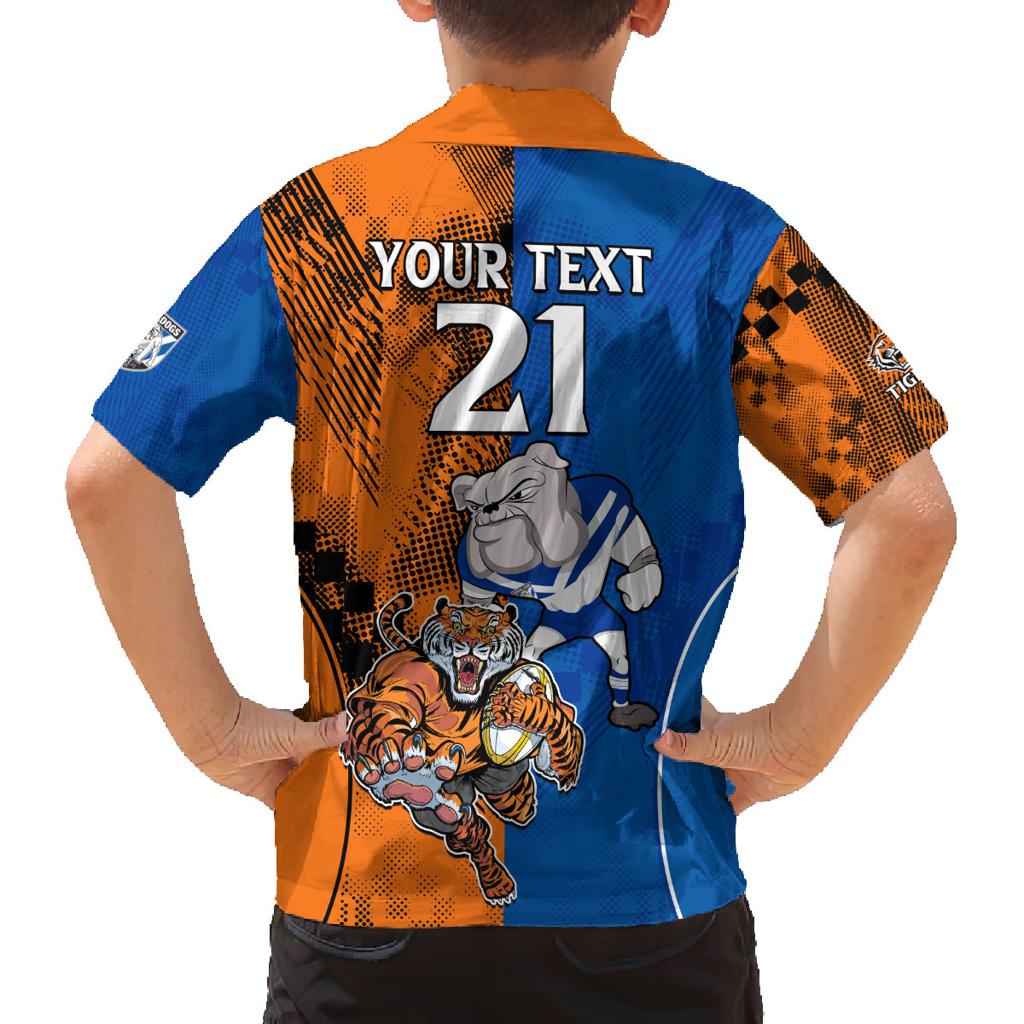 Custom Bulldogs and Tigers Family Matching Puletasi and Hawaiian Shirt Rugby Mascot With Sporty Style
