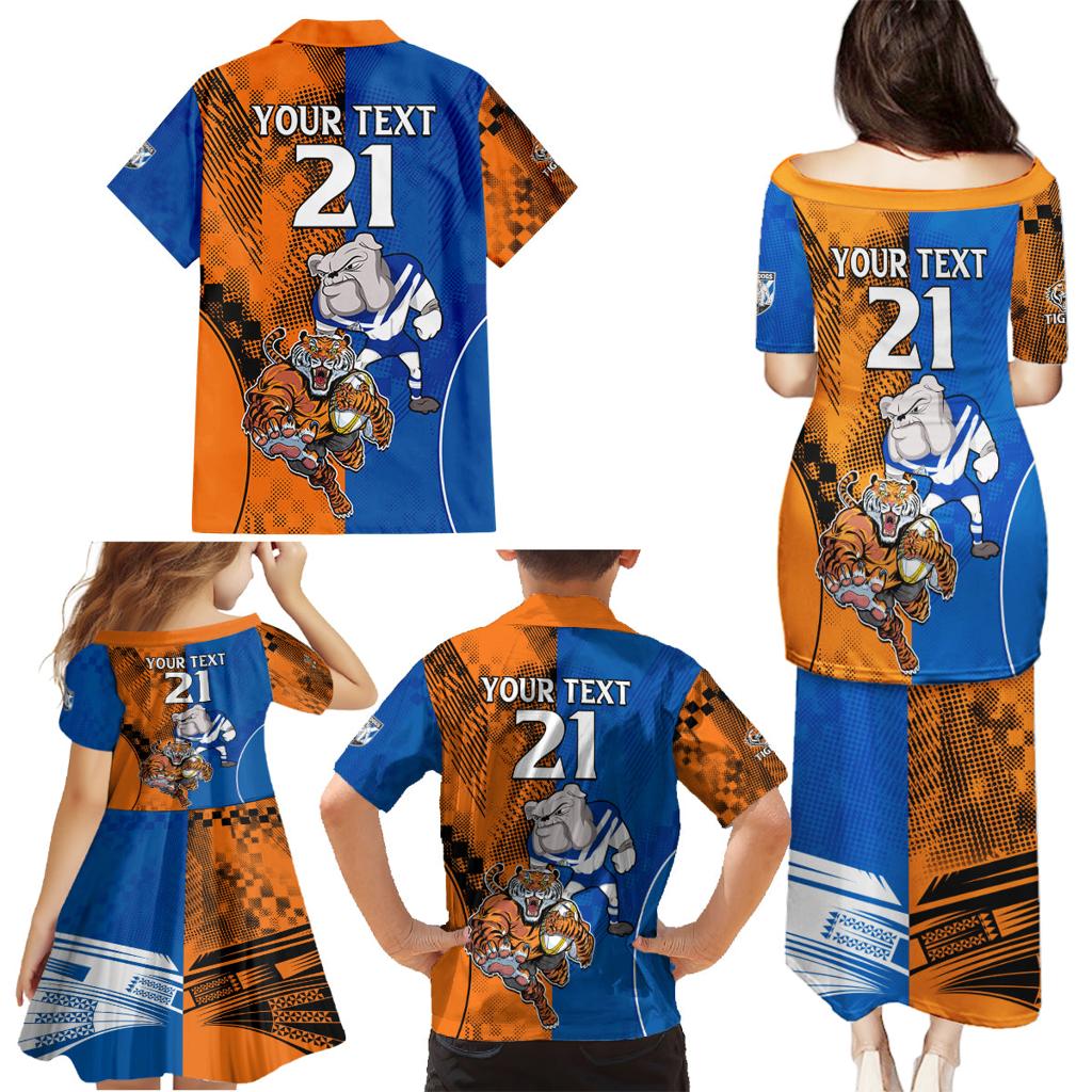 Custom Bulldogs and Tigers Family Matching Puletasi and Hawaiian Shirt Rugby Mascot With Sporty Style