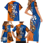 Custom Bulldogs and Tigers Family Matching Short Sleeve Bodycon Dress and Hawaiian Shirt Rugby Mascot With Sporty Style