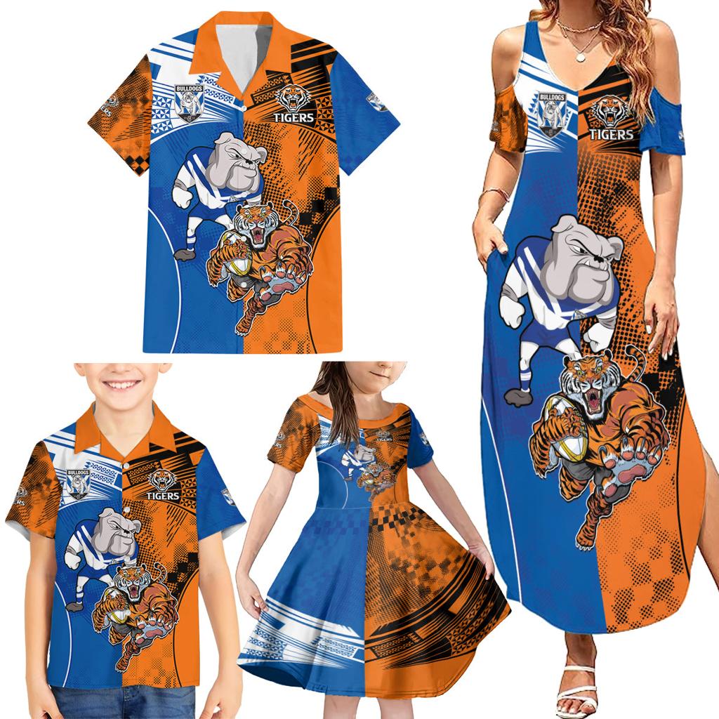 Custom Bulldogs and Tigers Family Matching Summer Maxi Dress and Hawaiian Shirt Rugby Mascot With Sporty Style