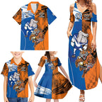 Custom Bulldogs and Tigers Family Matching Summer Maxi Dress and Hawaiian Shirt Rugby Mascot With Sporty Style