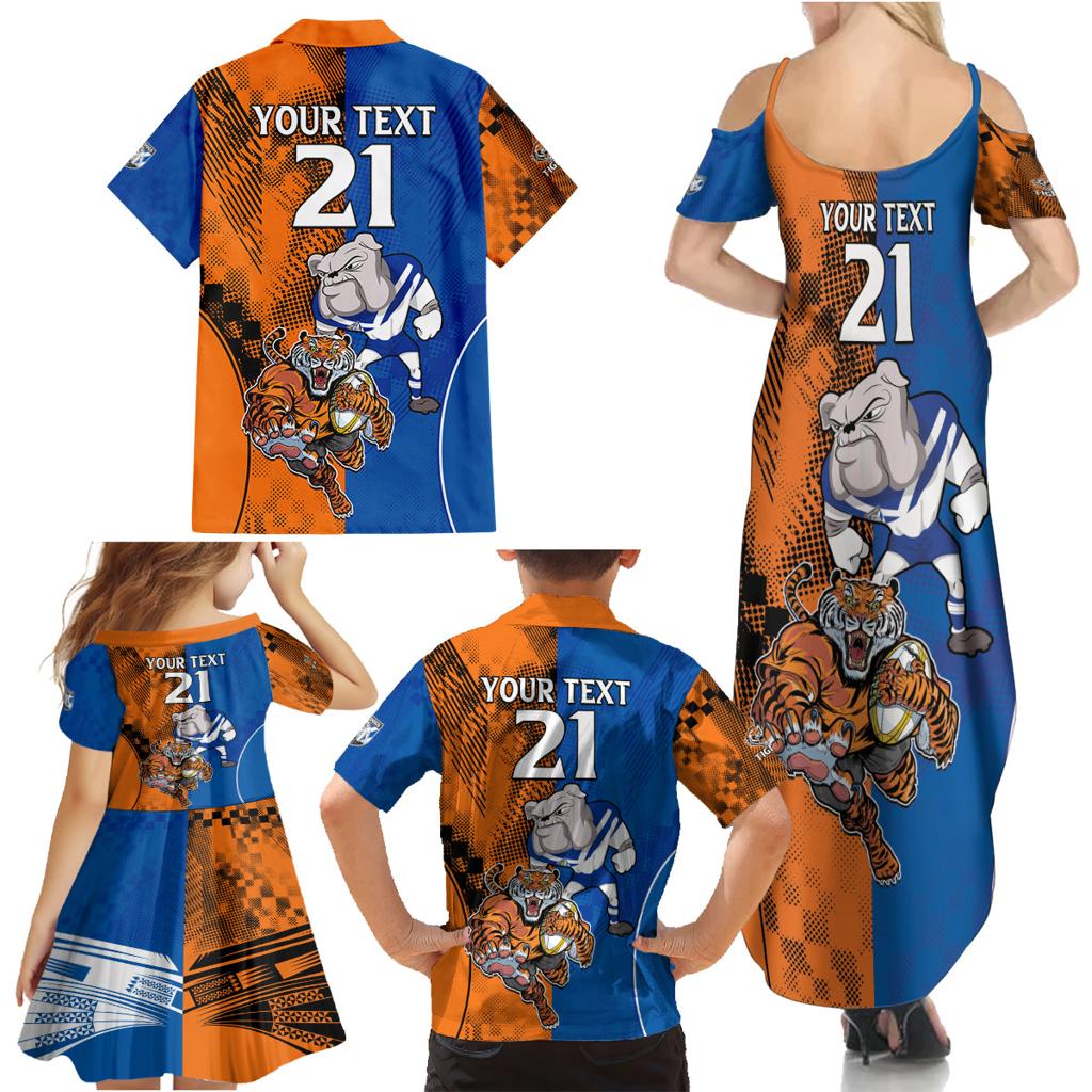 Custom Bulldogs and Tigers Family Matching Summer Maxi Dress and Hawaiian Shirt Rugby Mascot With Sporty Style