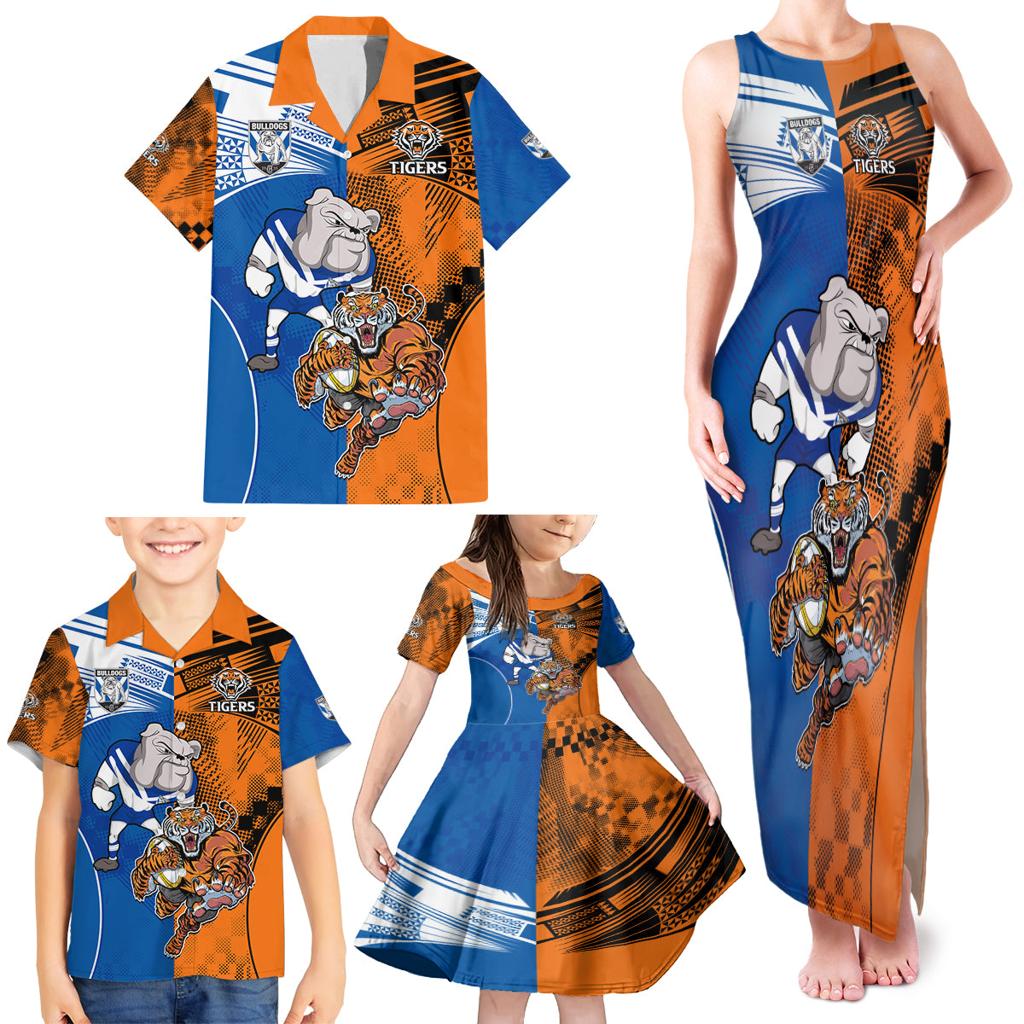 Custom Bulldogs and Tigers Family Matching Tank Maxi Dress and Hawaiian Shirt Rugby Mascot With Sporty Style