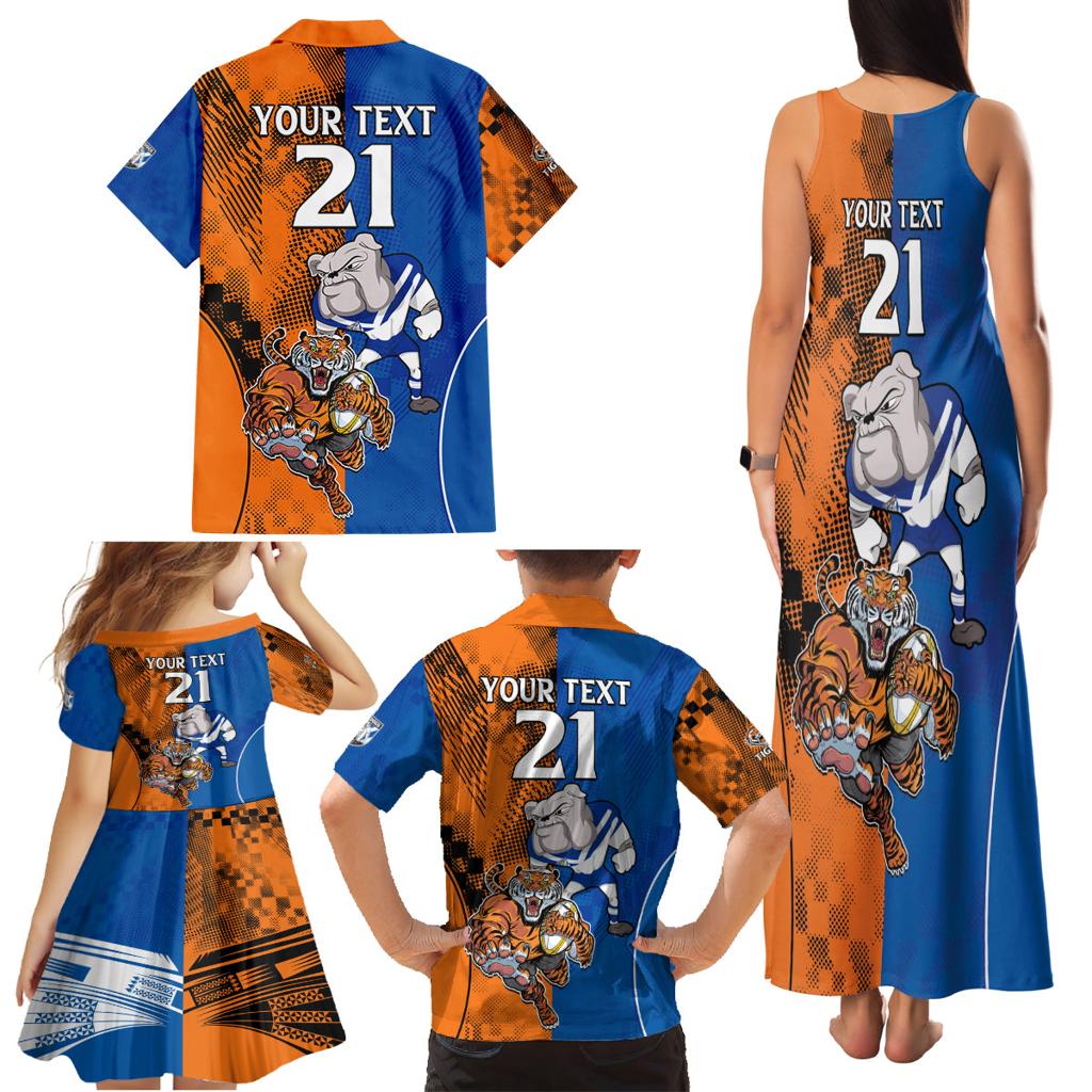 Custom Bulldogs and Tigers Family Matching Tank Maxi Dress and Hawaiian Shirt Rugby Mascot With Sporty Style