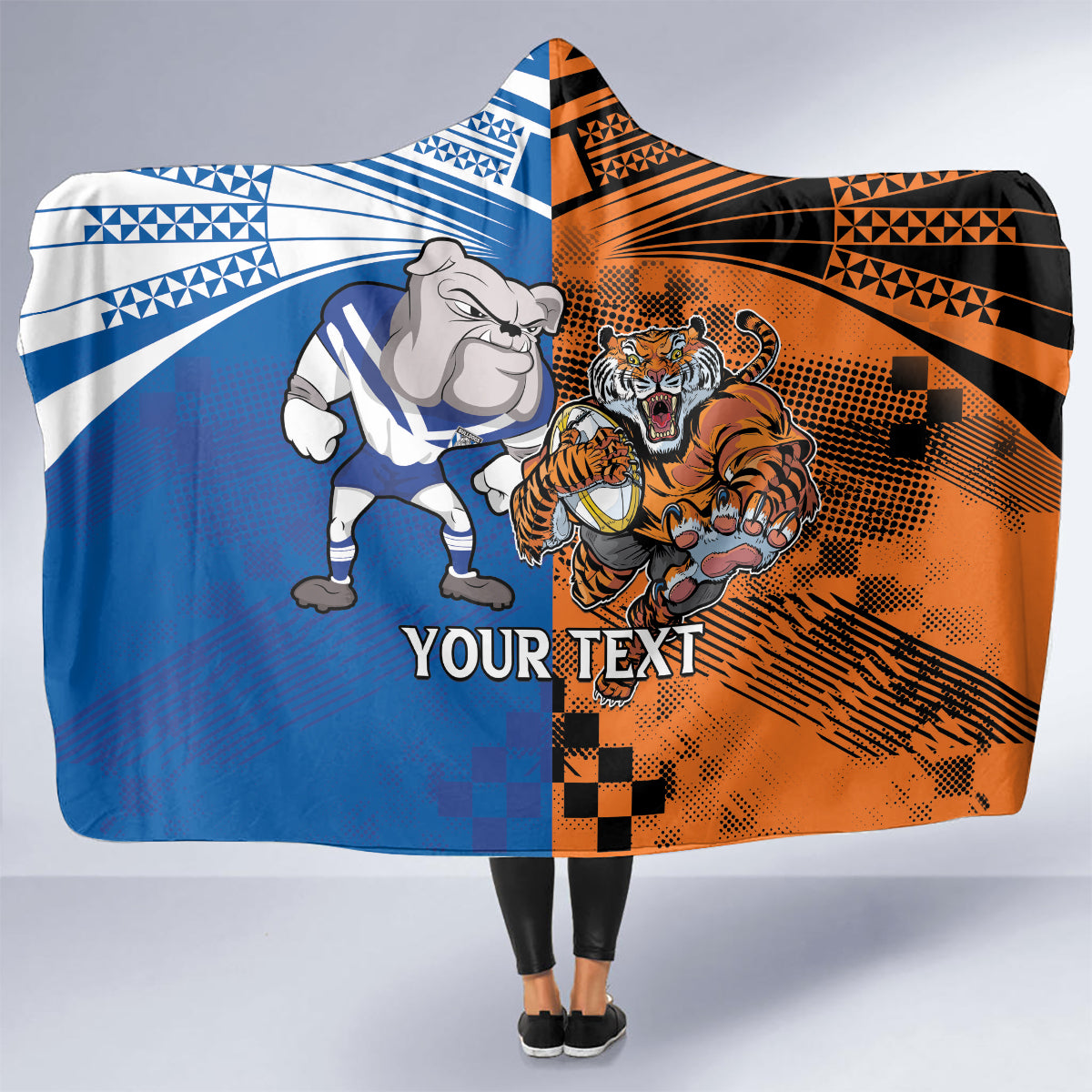 Custom Bulldogs and Tigers Hooded Blanket Rugby Mascot With Sporty Style