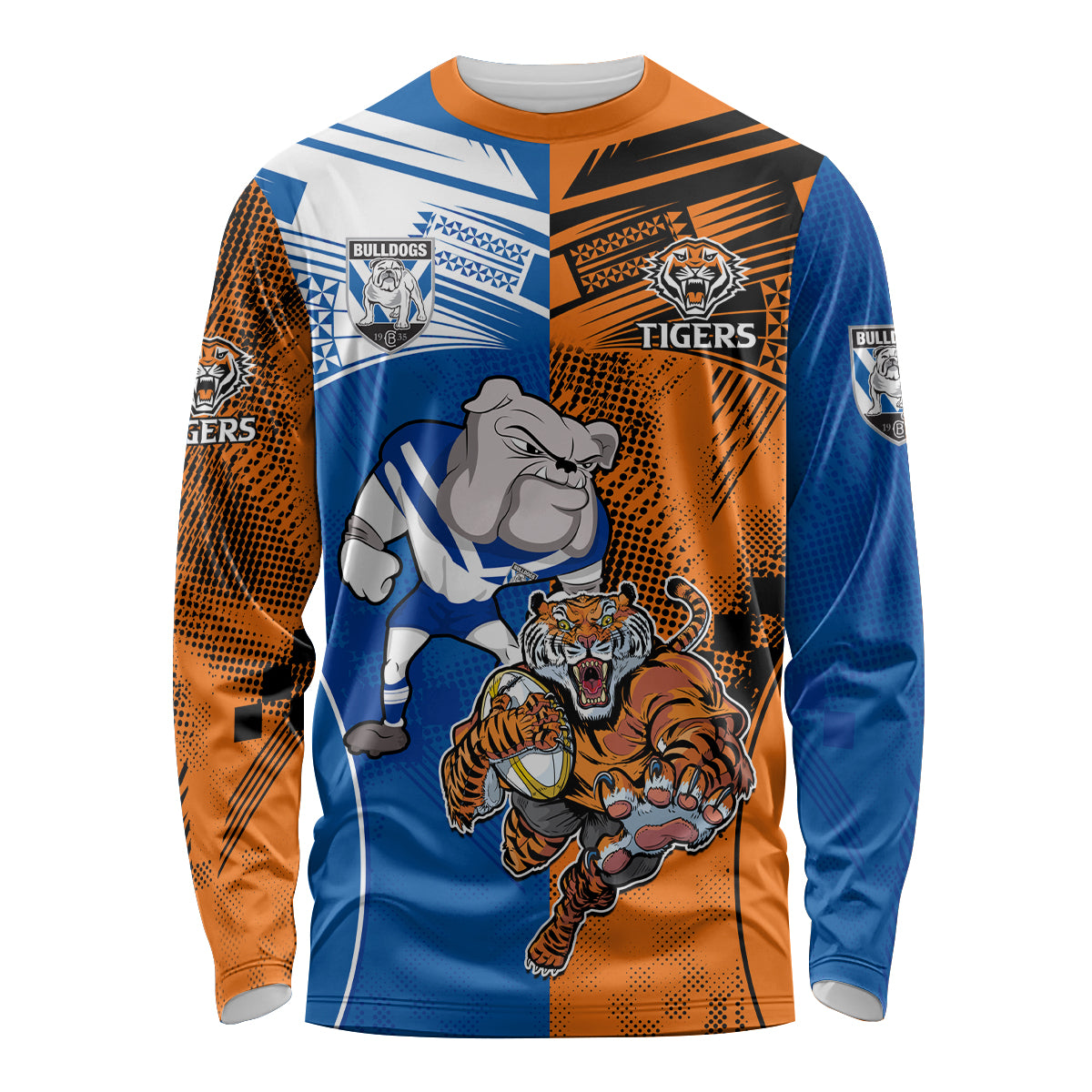 Custom Bulldogs and Tigers Long Sleeve Shirt Rugby Mascot With Sporty Style