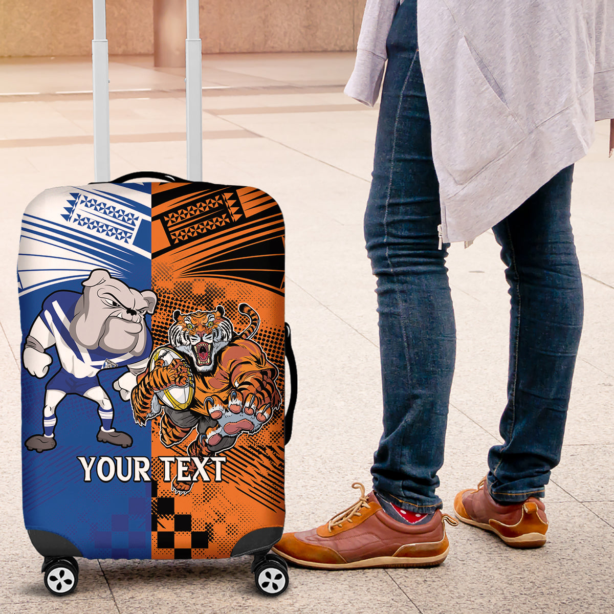 Custom Bulldogs and Tigers Luggage Cover Rugby Mascot With Sporty Style