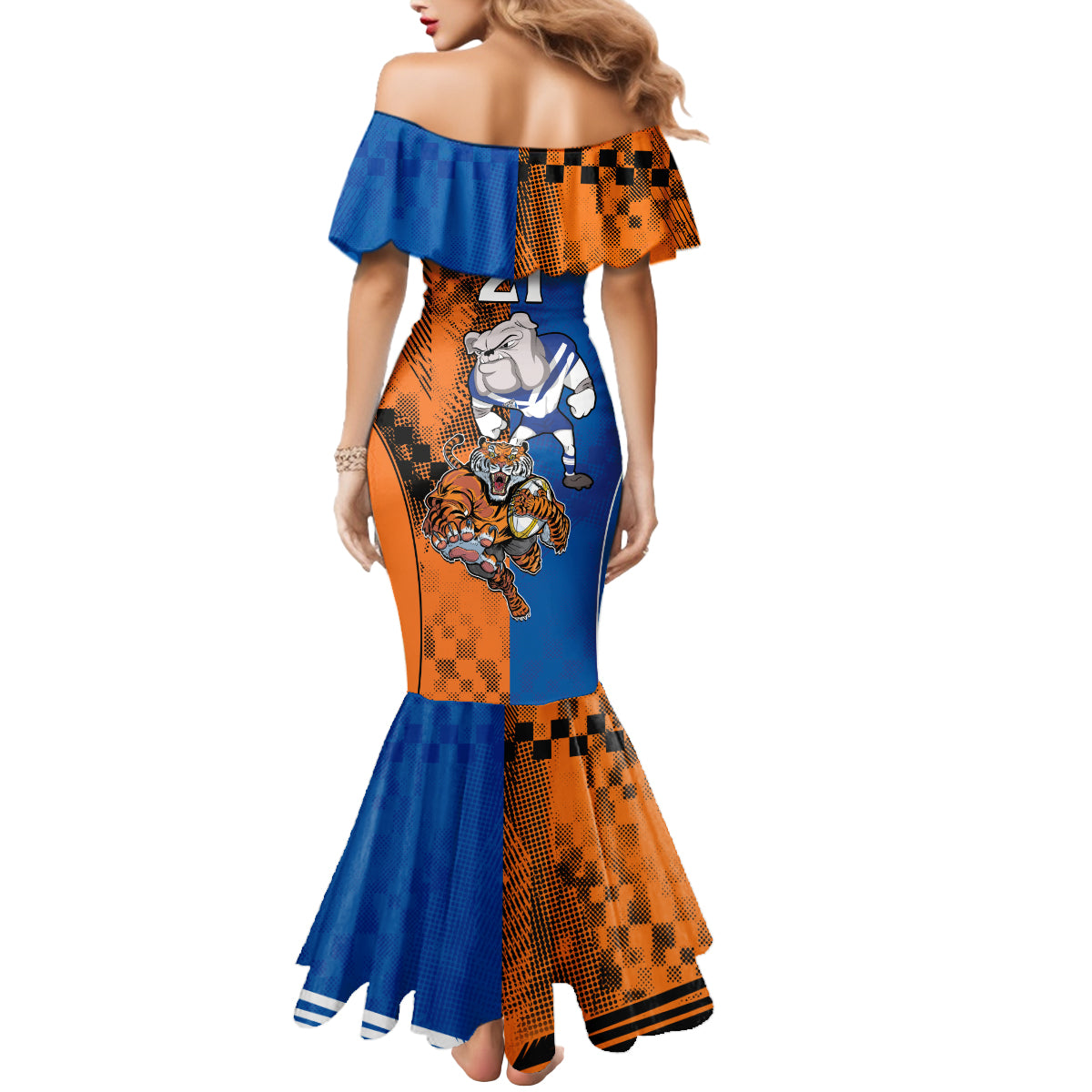 Custom Bulldogs and Tigers Mermaid Dress Rugby Mascot With Sporty Style