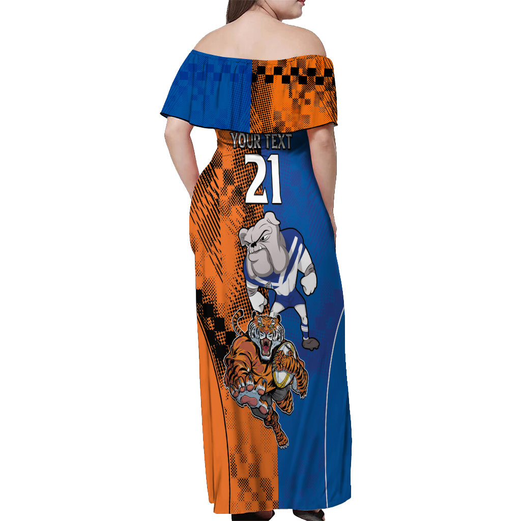 Custom Bulldogs and Tigers Off Shoulder Maxi Dress Rugby Mascot With Sporty Style