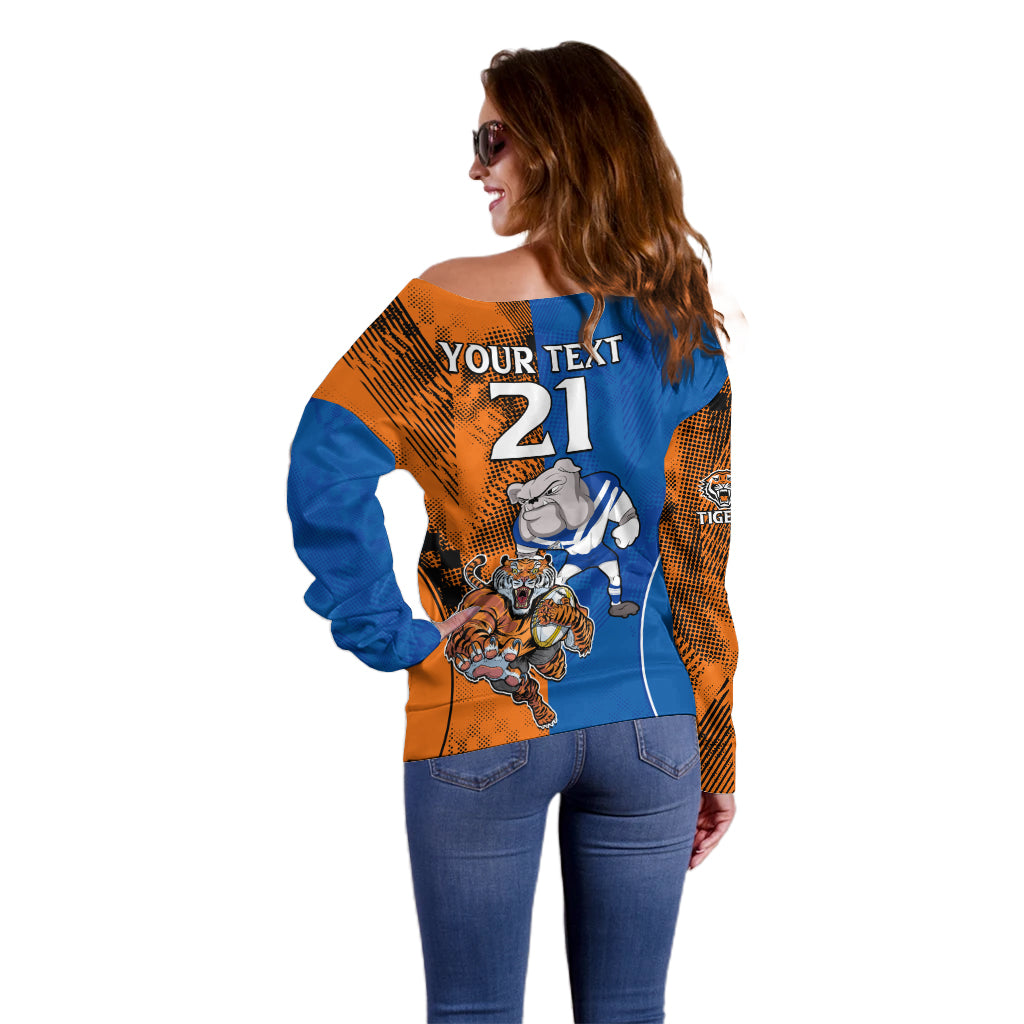 Custom Bulldogs and Tigers Off Shoulder Sweater Rugby Mascot With Sporty Style