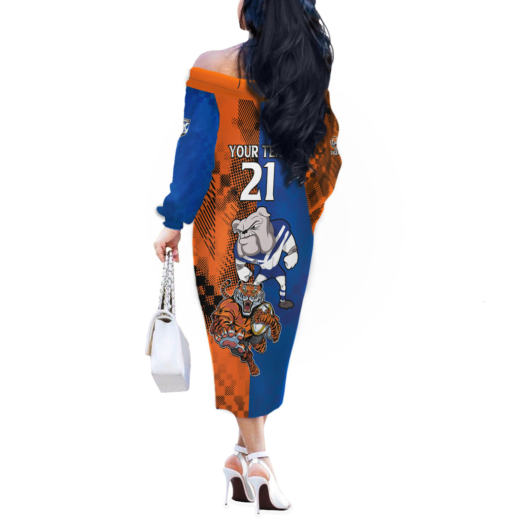 Custom Bulldogs and Tigers Off The Shoulder Long Sleeve Dress Rugby Mascot With Sporty Style
