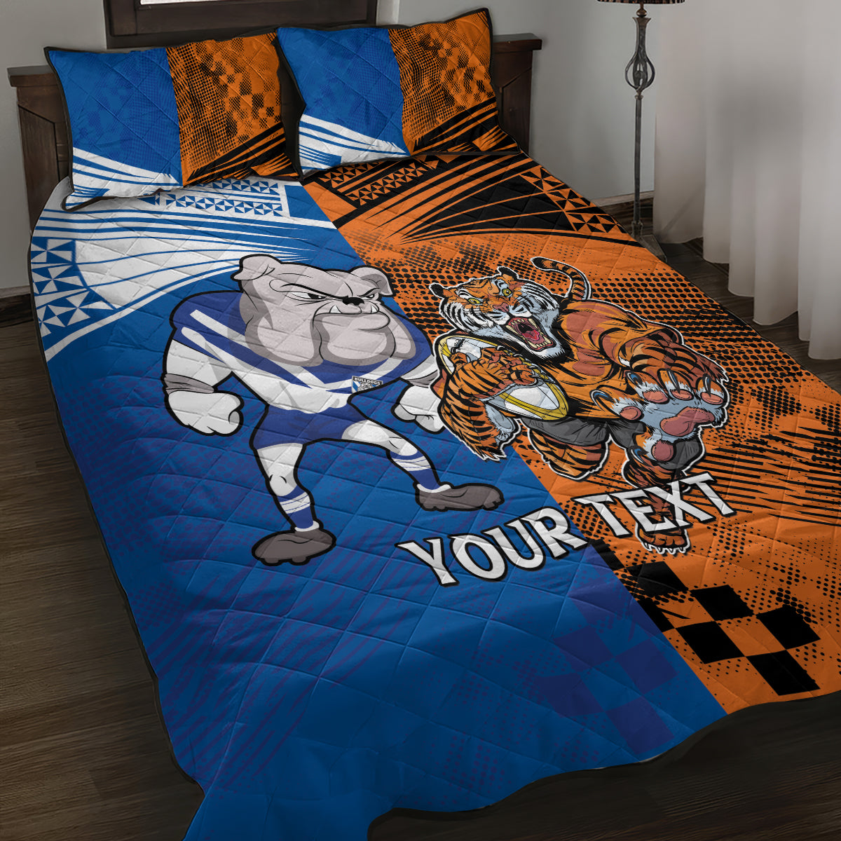 Custom Bulldogs and Tigers Quilt Bed Set Rugby Mascot With Sporty Style