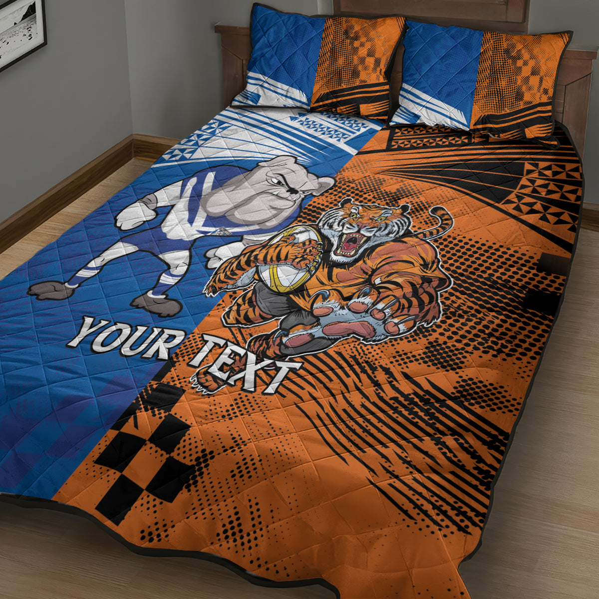 Custom Bulldogs and Tigers Quilt Bed Set Rugby Mascot With Sporty Style
