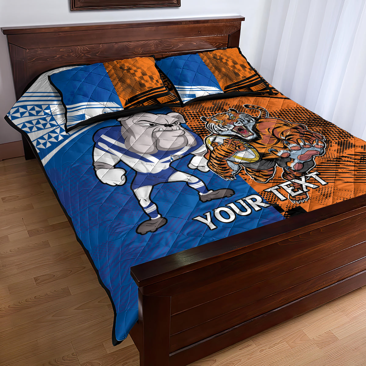 Custom Bulldogs and Tigers Quilt Bed Set Rugby Mascot With Sporty Style