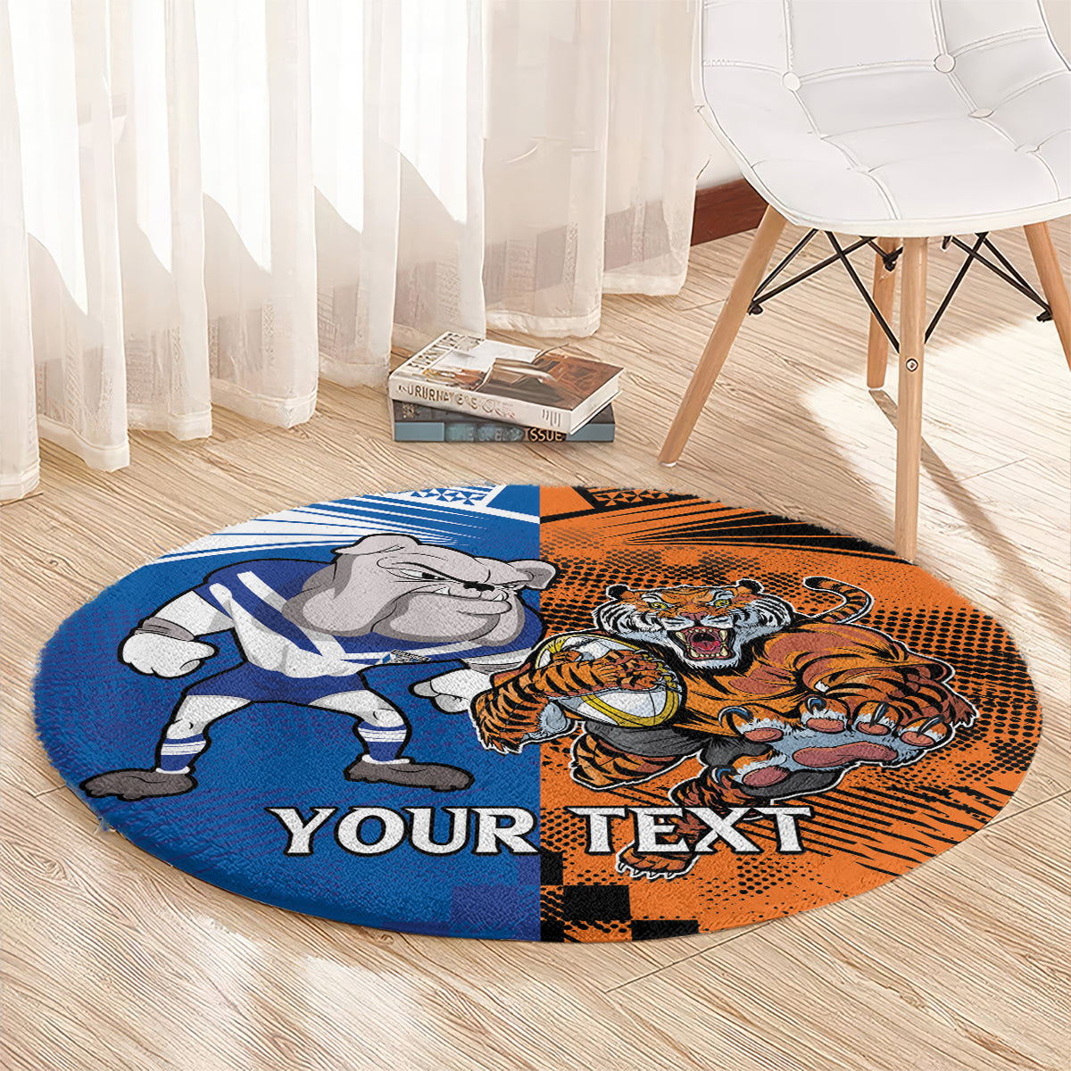 Custom Bulldogs and Tigers Round Carpet Rugby Mascot With Sporty Style