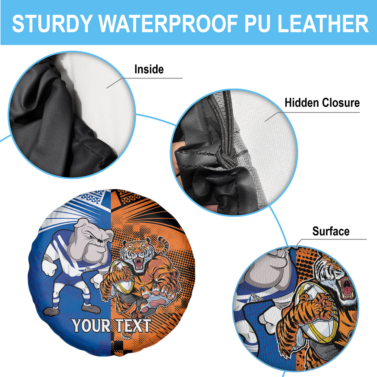 Custom Bulldogs and Tigers Spare Tire Cover Rugby Mascot With Sporty Style