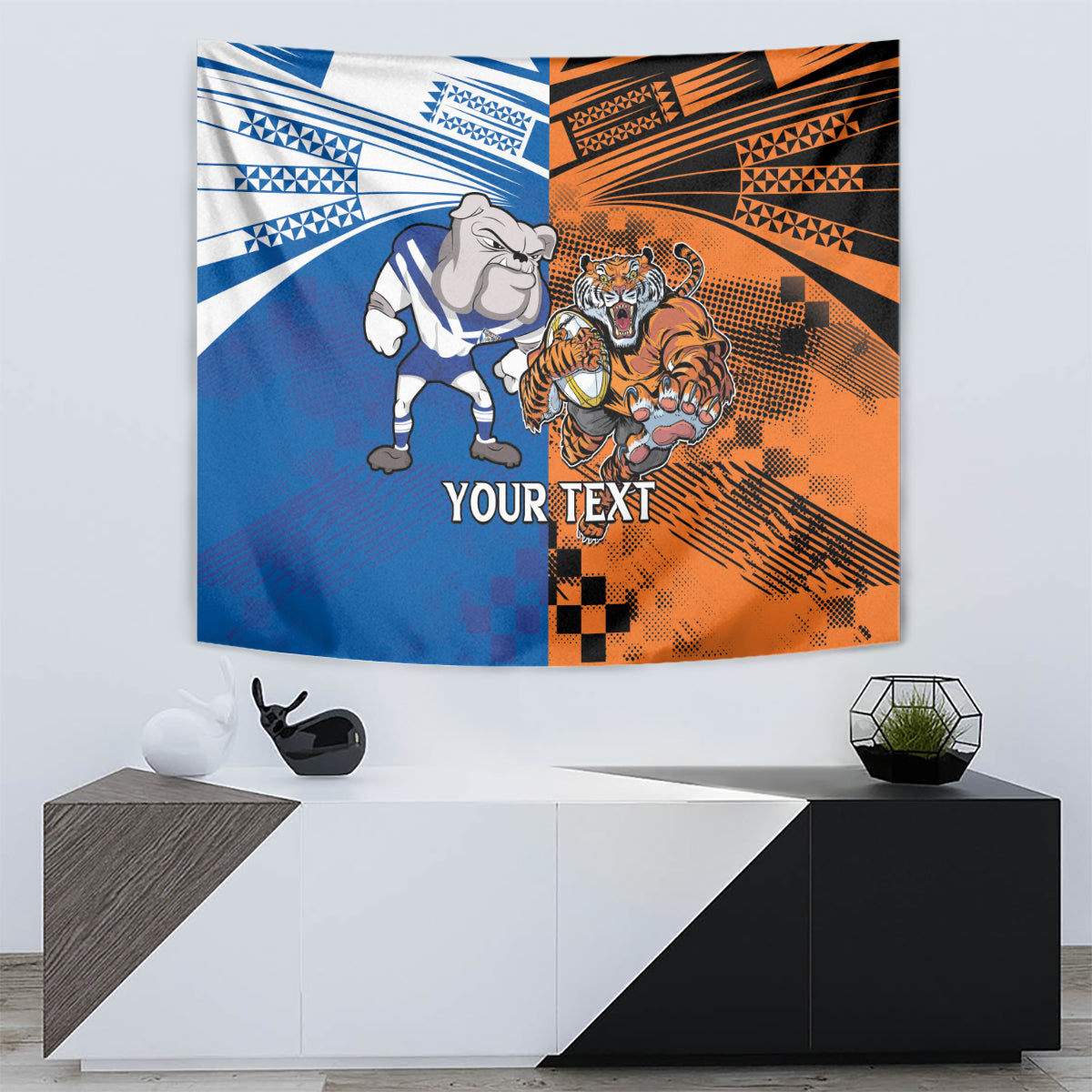 Custom Bulldogs and Tigers Tapestry Rugby Mascot With Sporty Style