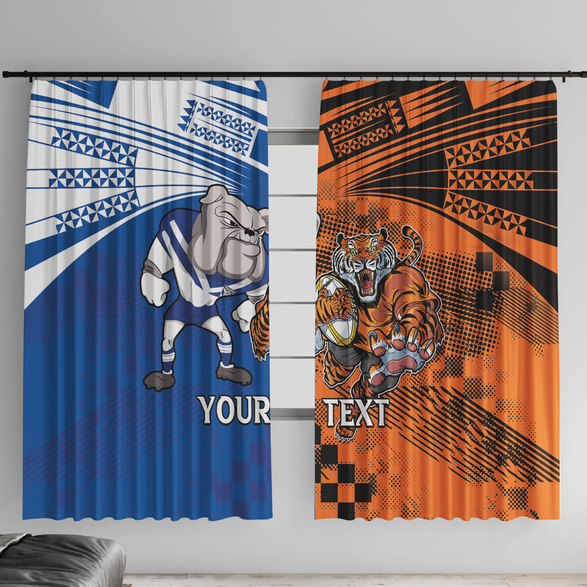 Custom Bulldogs and Tigers Window Curtain Rugby Mascot With Sporty Style