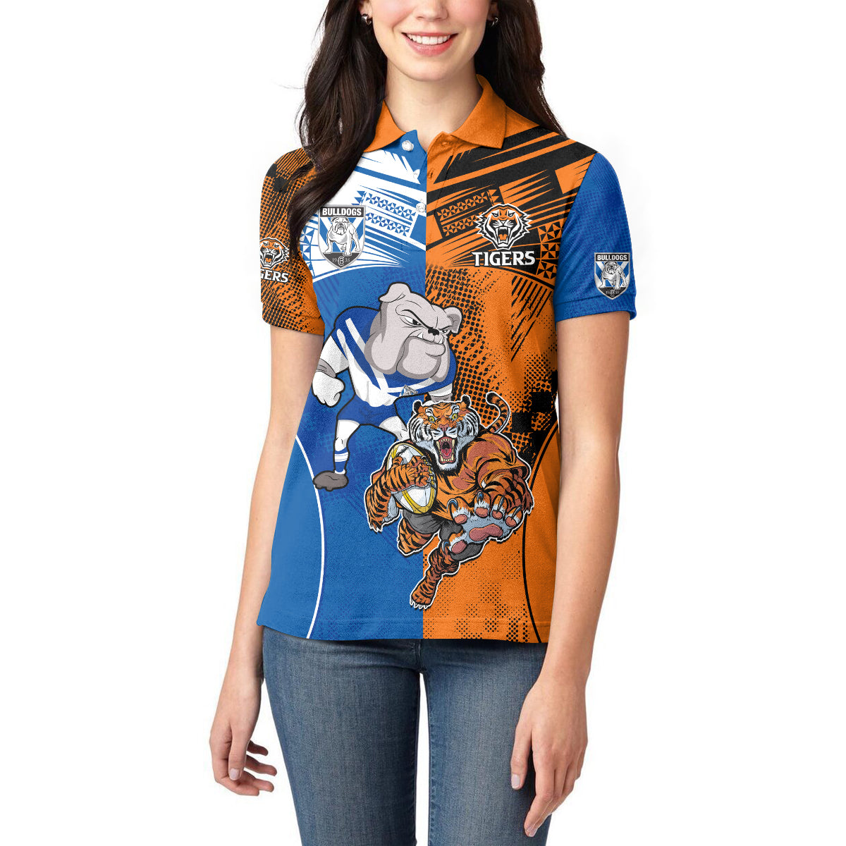 Custom Bulldogs and Tigers Women Polo Shirt Rugby Mascot With Sporty Style