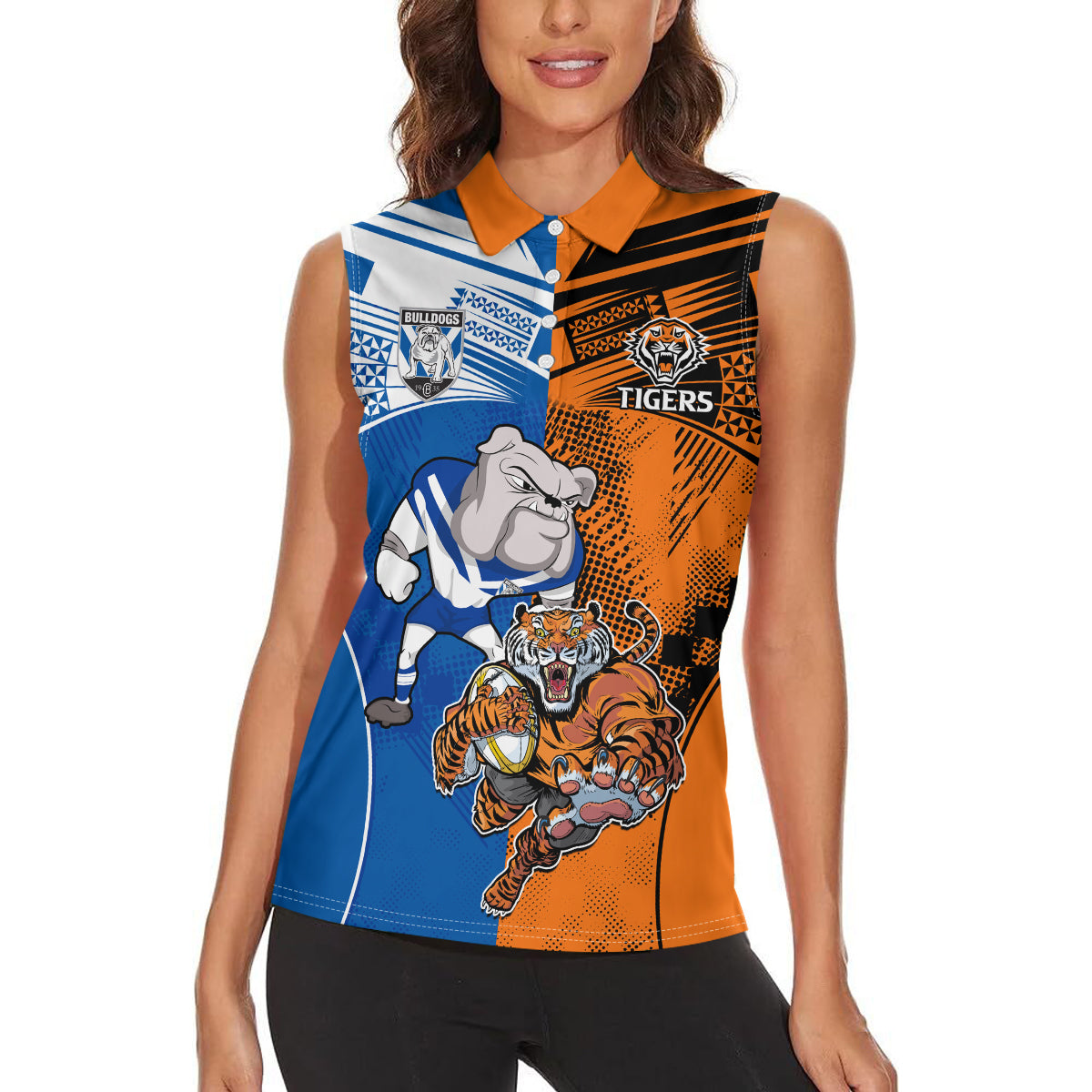 Custom Bulldogs and Tigers Women Sleeveless Polo Shirt Rugby Mascot With Sporty Style