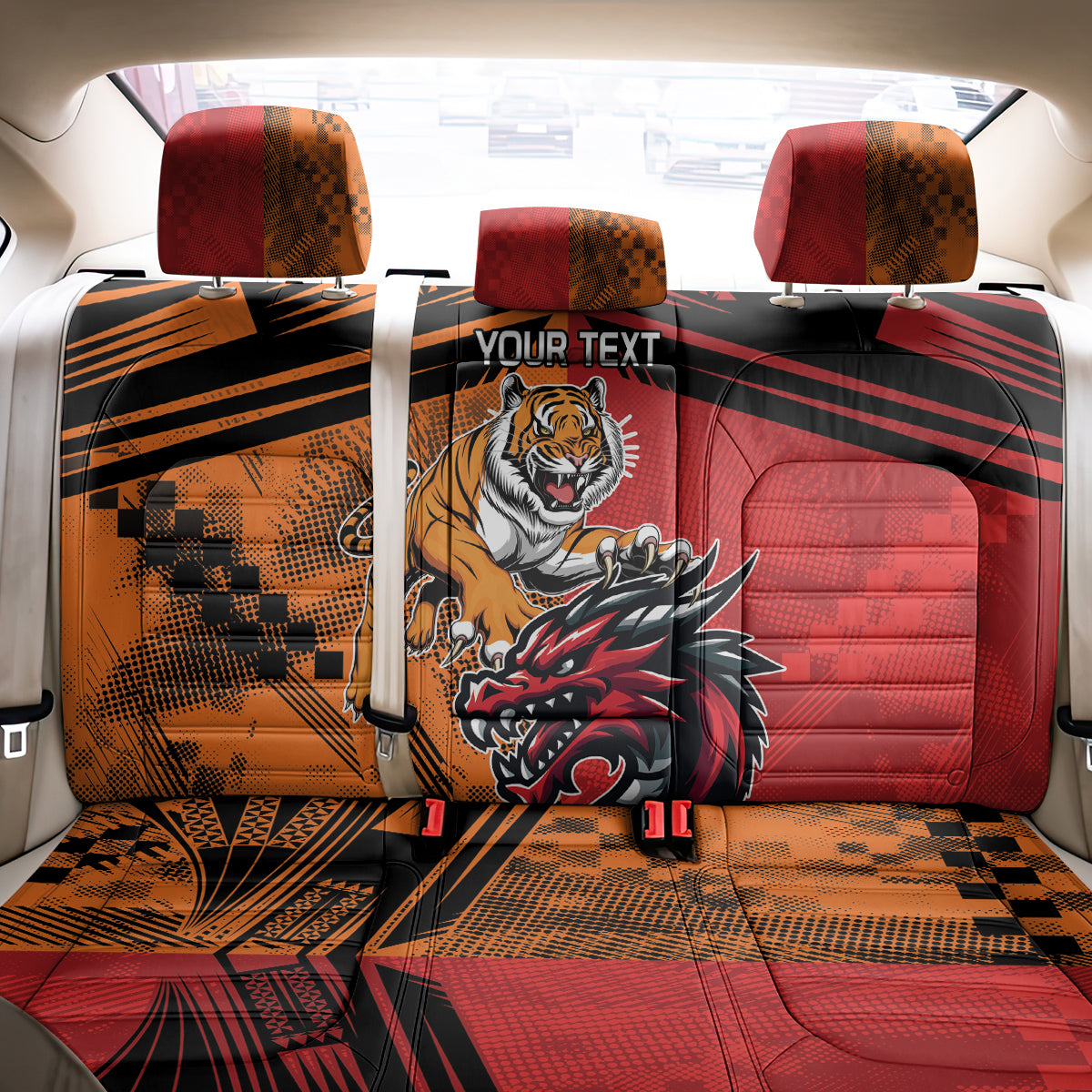 Custom Dragons and Tigers Back Car Seat Cover Rugby Mascot With Sporty Style