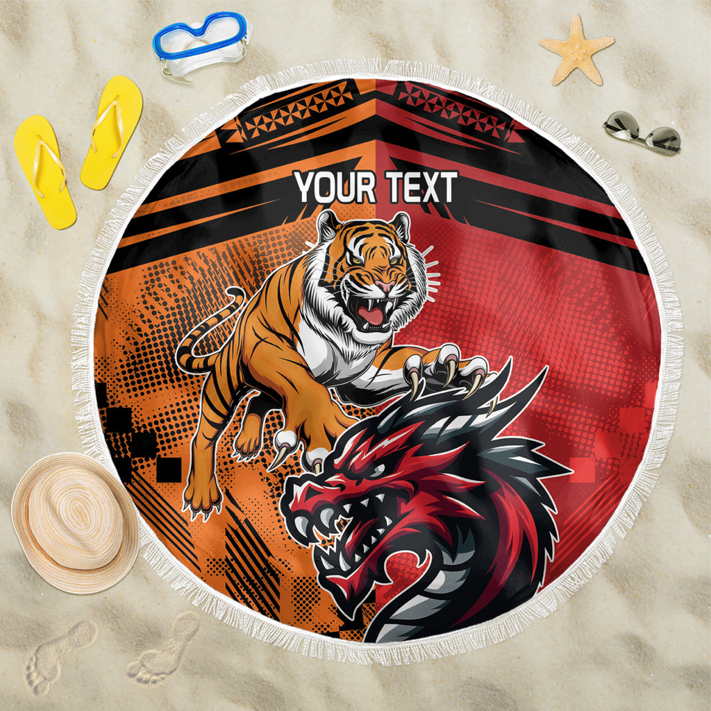 Custom Dragons and Tigers Beach Blanket Rugby Mascot With Sporty Style
