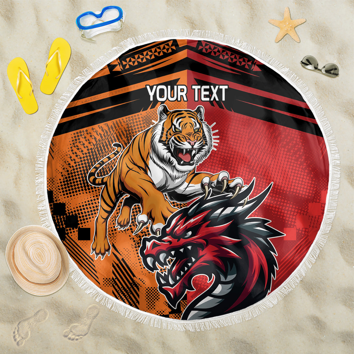 Custom Dragons and Tigers Beach Blanket Rugby Mascot With Sporty Style