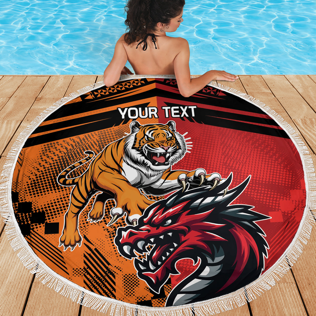 Custom Dragons and Tigers Beach Blanket Rugby Mascot With Sporty Style