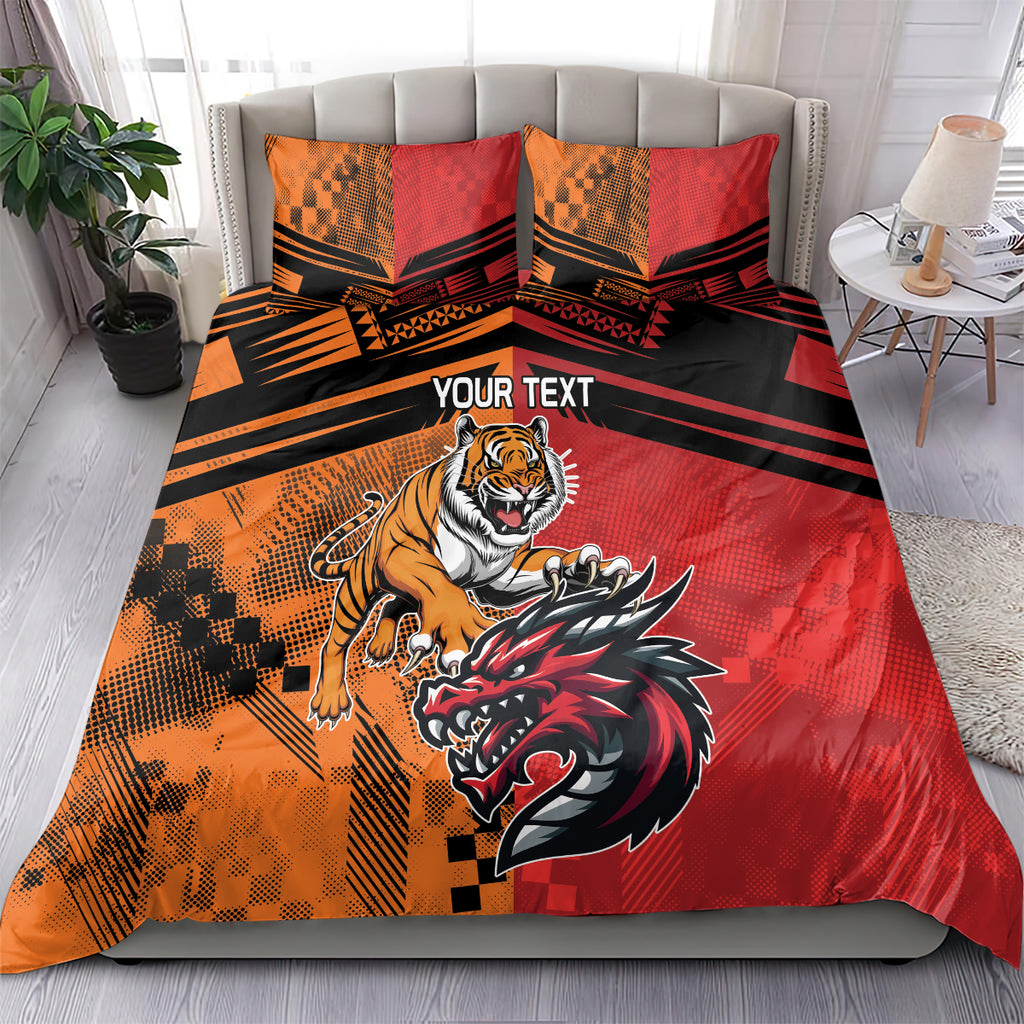 Custom Dragons and Tigers Bedding Set Rugby Mascot With Sporty Style