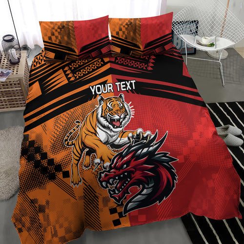 Custom Dragons and Tigers Bedding Set Rugby Mascot With Sporty Style
