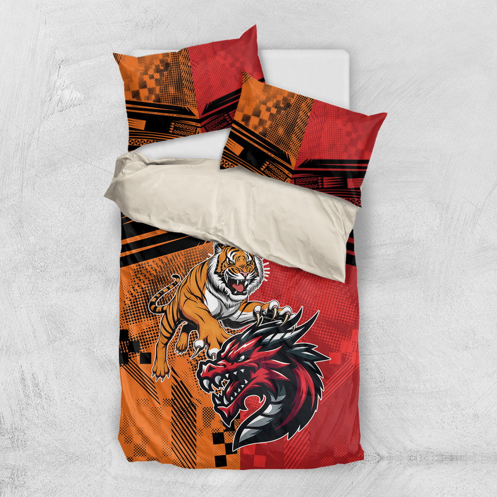 Custom Dragons and Tigers Bedding Set Rugby Mascot With Sporty Style