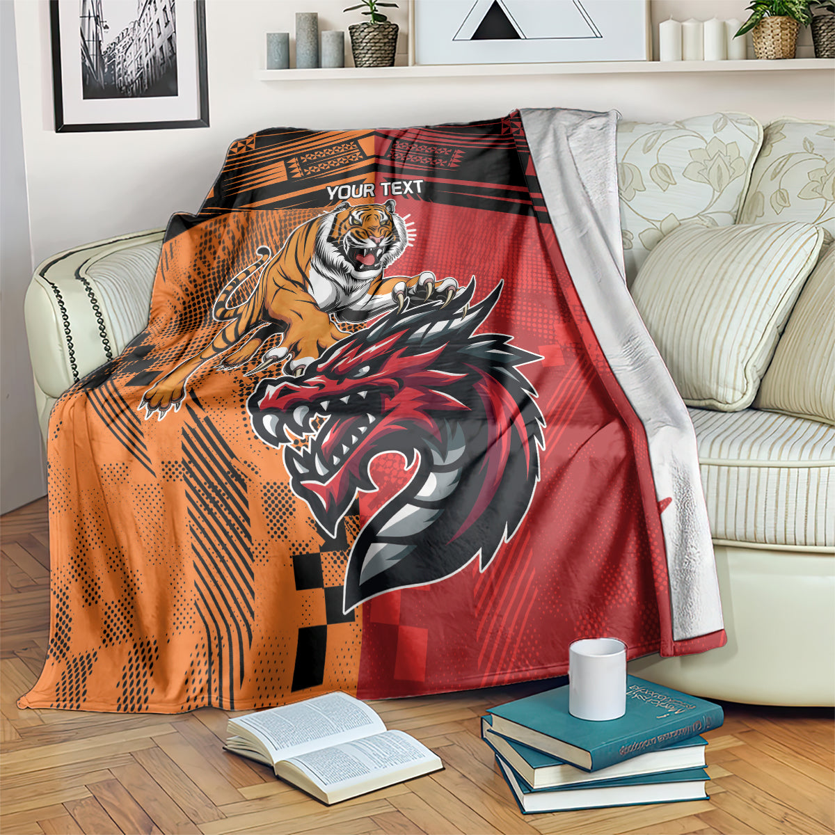 Custom Dragons and Tigers Blanket Rugby Mascot With Sporty Style