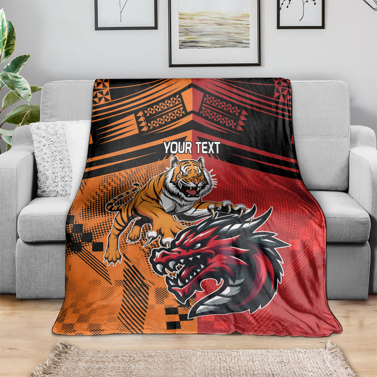 Custom Dragons and Tigers Blanket Rugby Mascot With Sporty Style